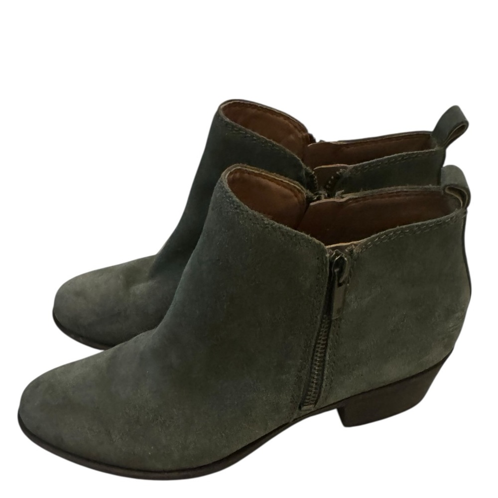 Lucky Brand Basel Italian Olive Verona‎ Suede Ankle Booties sz 7.5 Fall Wardrobe